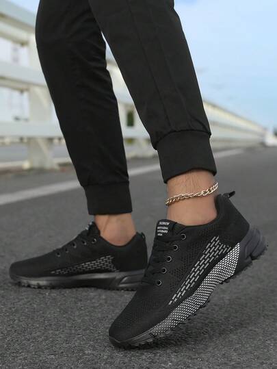 Unisex Sneakers Size 36-45, Black & White Patchwork Breathable Mesh Casual Shoes | Durable Outsole + Lightweight Mesh Design, Suitable For Daily Commute, Gym, Running, Hiking, Minimalist Versatile Style, Soft Insole For All-Day Comfort, Easy-To-Clean Black Color, High Cost-Performance Leisure Walking Shoes For Students And Workers