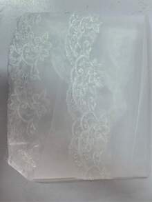 1件教堂式新娘头纱，双层3米长蕾丝边柔软薄纱新娘头饰，带梳子，高品质不变形，适合摄影造型 - 米色 - 查看 6