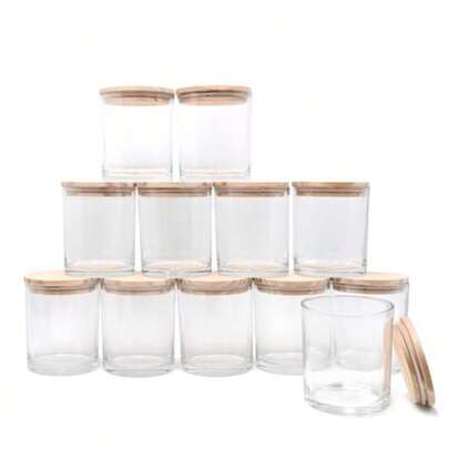 Thick Candle Jars For Making Candles 12 Pcs 7 OZ Empty Jars With Wood Lids For Candle Making Sample Container Clear