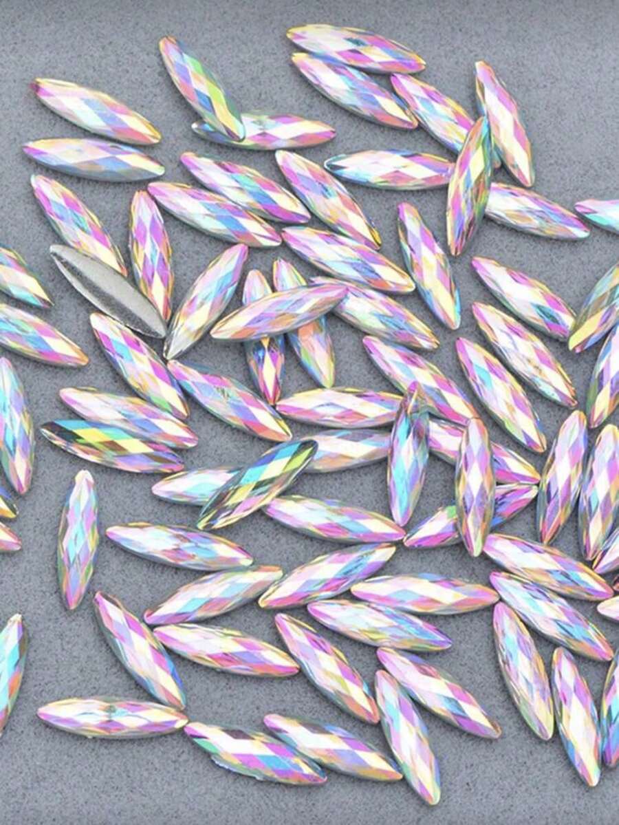 100颗4*15mm水晶AB彩钻,菱形平底树脂水晶水钻,适用于服装DIY工艺品 - 彩色 - 查看 1