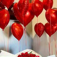 20pcs18-Inch Red Heart-Shaped Aluminum Foil Balloons, Suitable For Wedding, Birthday, Anniversary, Valentine's Day Decoration, Interior Decoration - Red - View 3