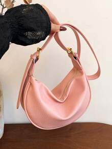 New Fashion Women's Solid Color Minimalist Shoulder Bag, PU Material, Suitable For Dates, Shopping, Versatile And Elegant - Pink - View 7