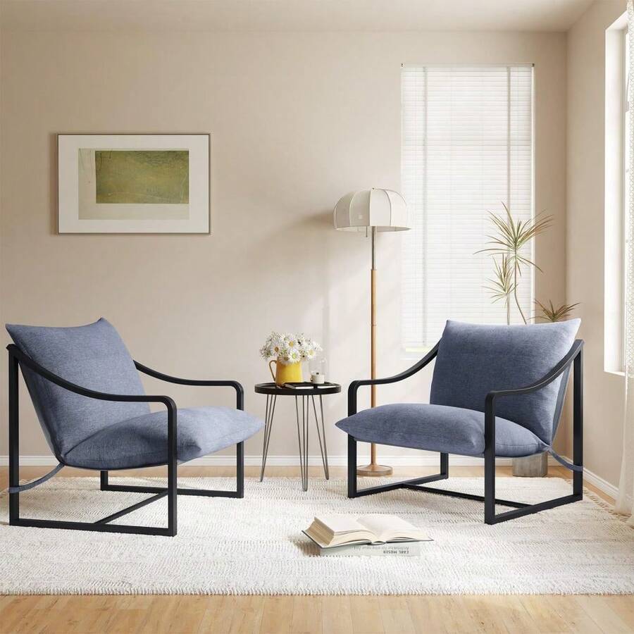 1pc/2pcs Modern Accent Chair, Metal Frame Reading Chair with Armrest and Soft Foam Cushion Decorative Chair, 280 Lbs Upholstered Sling Chairs for Living Room, Bedroom and Lounge - 2 piezas - Ver 1