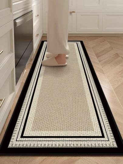1 adet Geometrik Desenli Mutfak Paspası, Keten Görünümlü Kumaş, Ahşap Görünümlü, Yıkanabilir Halı; Mutfak, Giriş, Koridor, Bar, Çamaşır Odası ve Daha Fazlası İçin Uygundur
