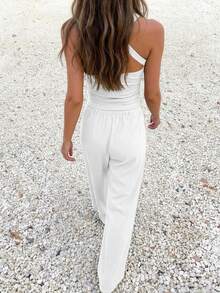 Spring/Summer Women Camisole Tight Top, Casual Color-Blocking Loose Suit, Fashionable Leisure Holiday Set White - White - View 5