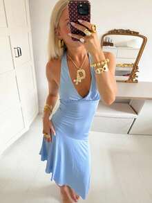 Hot Girl Party Dress Strappy A-Line Backless Mini Slim Fit Sexy Sassy Club Outfit - Negro - Ver 6