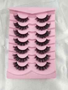 7 pares de pestañas postizas de visón falso de volumen, pestañas de ojo de gato naturales, pestañas postizas completas y voluminosas, extensiones de pestañas, artículos de viaje, herramientas de maquillaje, tiras de pestañas, pestañas, pestañas postizas - Negro - Ver 3