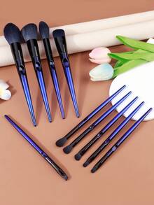 10支装软毛化妆刷，合成纤维，蓝色女巫化妆工具，眼部面部美容化妆刷套装，适合化妆初学者 - 藍色 - 查看 4