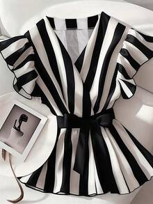 Váy voan tay bèo nhún thanh lịch dành cho nữ - màu đen - Xem 3