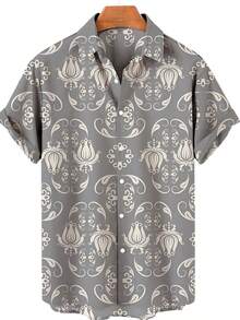 Golden Floral Compass Pattern Radiates Symmetry Symbolizing Direction Wisdom And Elegance For Confident Style 3D Printed Mens Short Sleeve Button Down Shirt - A508D-aT22885 - View 3