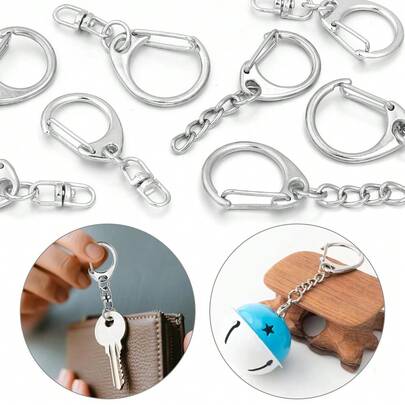 10pcs/Pack D-Shape Buckle Set, Alloy Keychain Chains Clasp Hardware Accessories, DIY Bracelet Necklace Decoration