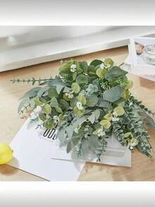 30 Peças Folhas e Galhos Artificiais Mistos de Eucalipto, 4 Estilos de Eucalipto de Moeda de Prata, Plantas Falsas, Adequado para Buquês DIY, Também Pode Ser Usado como Decoração Central para Buquês de Casamento - Multicolorido - Visão 9