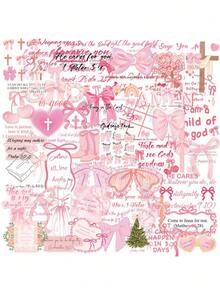 50张粉色蝴蝶结贴纸，印有圣经经文，透明PET材质，适用于水瓶、笔记本电脑、行李箱、剪贴簿、日记本、手机等。 - 新款 - 查看 10