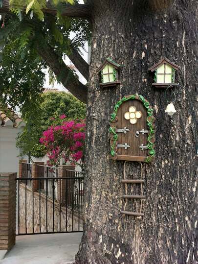 5.1 Inch Window Frame Set, Creative Fairy Garden Tree Decor, Yard Art Garden Sculpture Outdoor Decoration Accessory, Comes With Adorable Ladder, Exclusive For Yard