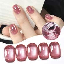 Mtssii 1瓶7毫升粉色月光水晶猫眼凝胶指甲油，玻璃珠效果猫咪磁性半永久可卸UV凝胶指甲油，适合夏季美甲，美甲DIY，家用和美甲沙龙用品 - 粉色 - 查看 2