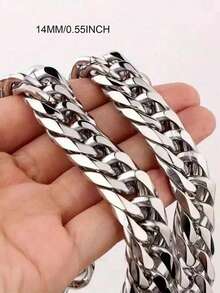 8/10/12/14毫米，1件，男女通用银色不锈钢项链/手链，街头风格珠宝链项链，男士钛钢不锈钢双扣六角抛光龙头扣，镜面抛光手链/项链，粗链。 - 銀色 - 查看 6