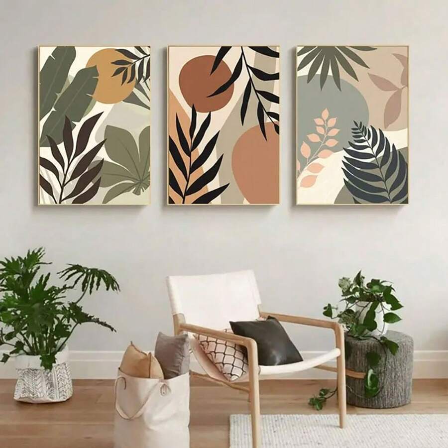3pcs Canvas Poster, Modern Art, Boho Abstract Geometric Wall Art, Ideal Gift For Bedroom, Living Room, Corridor, Unframed Wall Decor, Winter Decoration, Room Decor - A - View 1