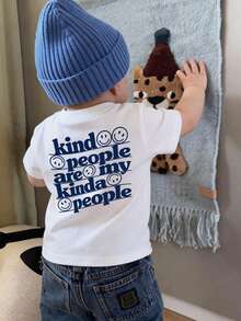 1pc Infant/Toddler Boys' Creative Cartoon Graphic Letter Slogan Print Basic Round Neck Short Sleeve T-Shirt, Casual & Fashionable - White - View 9