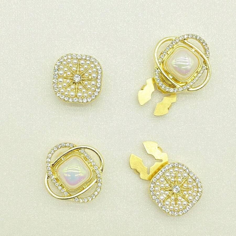 1 chiếc khuy áo sơ mi, khuy cài tay áo hình rùa đính pha lê thời trang, phụ kiện áo sơ mi. - Hình bầu dục kép vàng - Xem 1