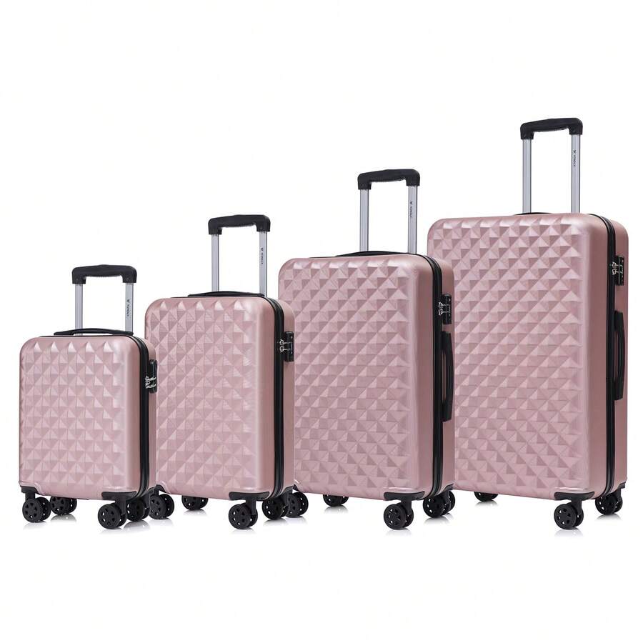 YONSLY 4‑Piece Suitcase Set 16/20/24/28 Inches With TSA Lock YKK Double Repair Zipper 4 Silent 360° Wheels Mesh Pocket Soft Rubber Handle For Trips - 玫瑰金 - 查看 1