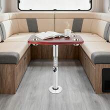 SanBouSi Adjustable RV Table With 4 Cup Holders – Solid Wood & Aluminum, 22–28" Height, Sturdy 55 Lb Load Capacity, Modern Freestanding Design For Motorhomes And Travel - Dark Brown+Silver - View 2