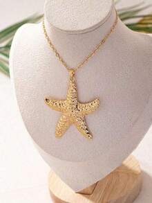 1pc Fashionable Bohemian Style Starfish Pendant Necklace,  Ocean-Inspired Jewelry For Women, Perfect For Casual & Beach Wear - 金子 - 查看 1