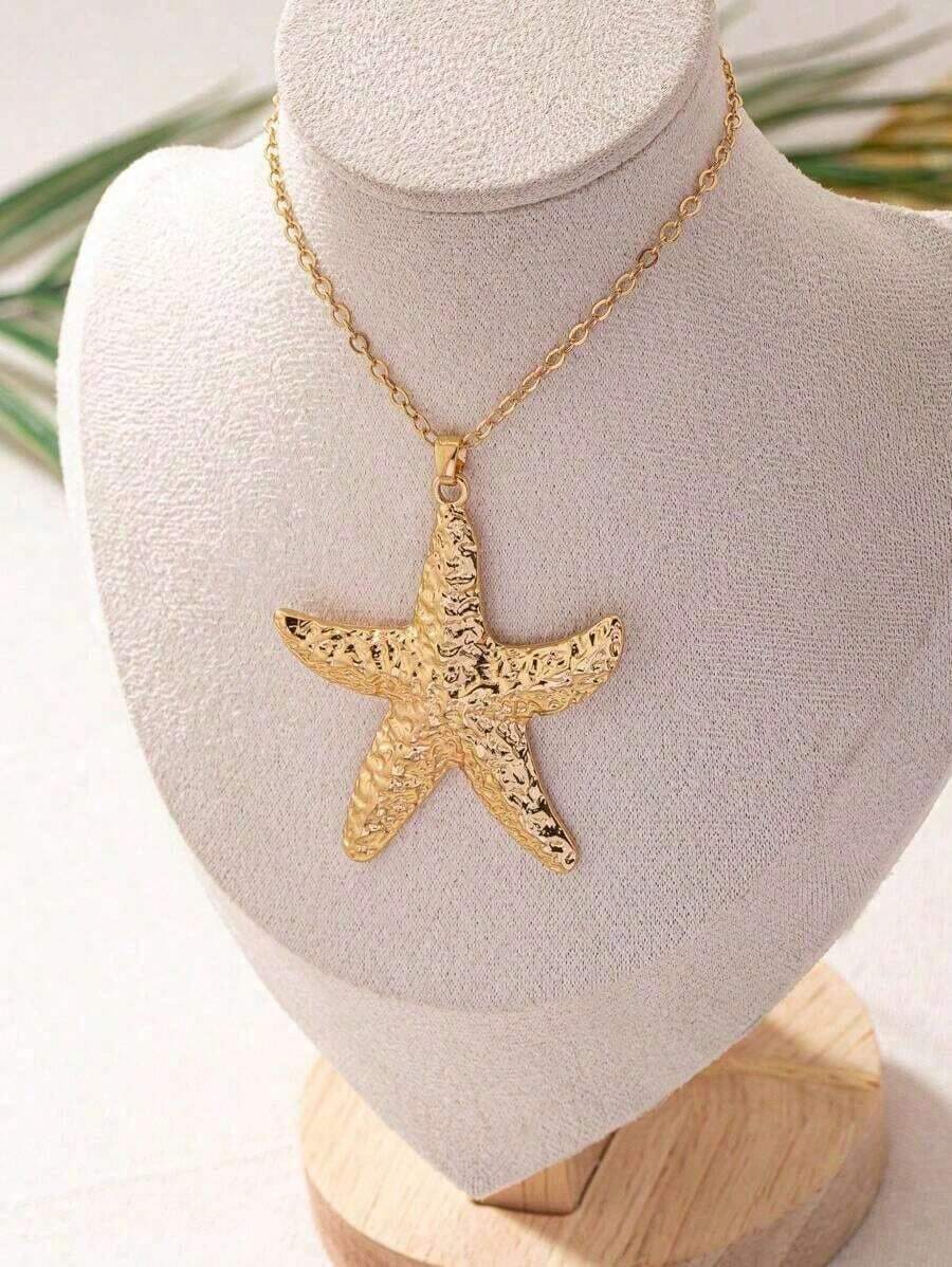 1pc Fashionable Bohemian Style Starfish Pendant Necklace,  Ocean-Inspired Jewelry For Women, Perfect For Casual & Beach Wear - 金子 - 查看 1