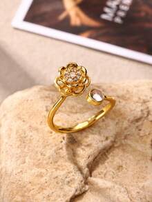 18K Gold Plated Durable Anti-Oxidation Elegant Camellia Rotating Ring, Suitable For Women, Elegant Wedding Jewelry Accessory, Gift For Mother, Daughter, Best Friend - Multicolor - View 9