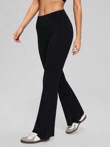 MASKERT High Elasticity Skin-Friendly Flared Yoga Pants, Women's, Soft Fitted Flared Casual Sports Pants - Black - View 5