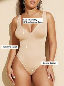 1pc Women's Seamless Removable Strap Camisole, Waist & Abdomen Shaping, Swimsuit Style Shapewear, Can Be Worn With Or Strapless - Apricot - View 11