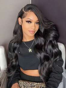 13x4 Lace Front Wigs Human Hair 30 40 Inch Body Wave HD Lace Front Wigs Human Hair Pre Plucked 200 Density With Baby Hair Transparent Lace Frontal Wigs For Women Natural Color - 黑色 - 查看 2