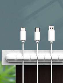 Phone Data Cable Organizer, Charging Cable Holder, Computer Earphone Cord Clip, Desk/Bedside/Car Self-Adhesive Cable Winder Clip - White - View 6