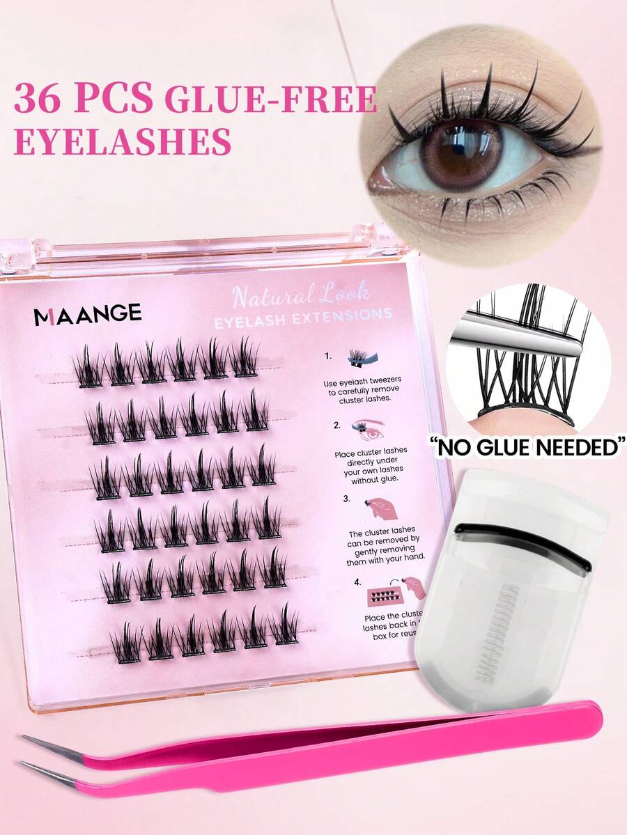 MAANGE Bộ 36 cụm mi giả Manga không cần keo, kèm nhíp và dụng cụ uốn mi, mi giả tự làm kiểu đuôi cá Manga tự nhiên, giúp mắt cong và to hơn, vẻ ngoài tự nhiên, siêu nhẹ, mềm mại và có thể tái sử dụng, quà tặng cho phái nữ, dễ dàng gắn mi, không gây khó chịu, có thể tái sử dụng. - CC - Xem 1