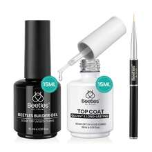 Beetles Top Coat Base Gel & Nail Glue Set-2Pcs No Wipe Top Coat Gel Nail Polish & Base Coat With 9 In 1 Nail Glue Shine Effect Long Lasting Soak Off Uv Light Lamp Diy Nail Gifts For Women & Girls - 2PCS 15ML Clear Builder Gel and Glossy Top Coat - 查看 1