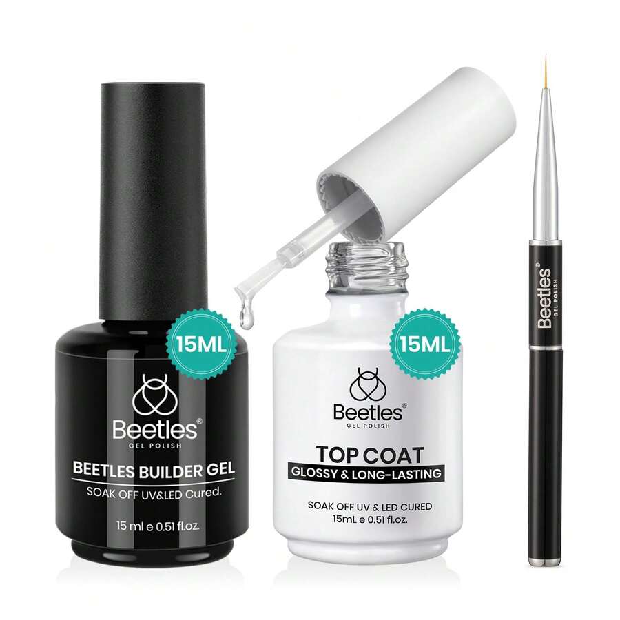 Beetles Top Coat Base Gel & Nail Glue Set-2Pcs No Wipe Top Coat Gel Nail Polish & Base Coat With 9 In 1 Nail Glue Shine Effect Long Lasting Soak Off Uv Light Lamp Diy Nail Gifts For Women & Girls - 2PCS 15ML Clear Builder Gel and Glossy Top Coat - 查看 1
