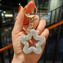 Women's New Fashionable Cute Shiny Pentagram Keychain, Ceramic Rhinestone Star Keyring, Bag/Car Key Decor, Holiday Gift - Multicolor - View 13