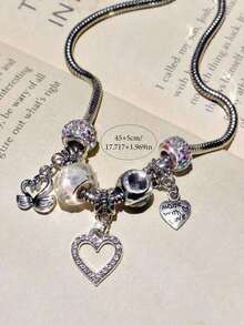 1pc Classic Swan Heart Charm Necklace, Retro Heart Necklace, Crystal Heart Swan Necklace - A - 查看 7