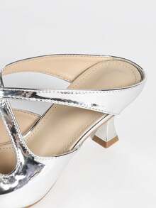 Giày cao gót mũi nhọn hở gót kiểu Pháp, giày cao gót dự tiệc màu bạc, giày cao gót ôm sát mũi nhọn tiện dụng để đi làm. - Bạc - Xem 6