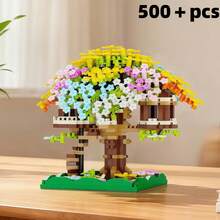 Multi-Particle Building Blocks Treehouse Street Scene Series, Children's Building Blocks Toy Set, Includes: Moon Treehouse, Multiple Colors Cherry Blossom Trees. DIY Educational Assembly Handmade Gift, Gift For Children, Classroom Reward Small Gift. Back To School, Birthday And Major Holiday Fashion Gift. Gift Bag Packaging More Affordable. - Multicolor - View 8