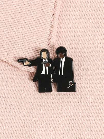 1Pc Retro Crime Enamel Pin Stylish Black Suit Gun Cartoon Brooch 90s Movie Lapel Badge For Backpacks Jewelry Gift For Friends