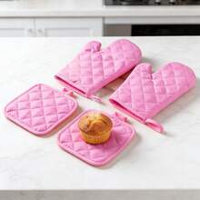 Bộ dụng cụ nhà bếp in hình bằng vải polyester bền chắc, bao gồm găng tay lò nướng, găng tay lò vi sóng và tấm bảo vệ bàn, găng tay nướng cho tay trái và tay phải, dụng cụ chịu nhiệt dùng trong nhà bếp. - Xem 8