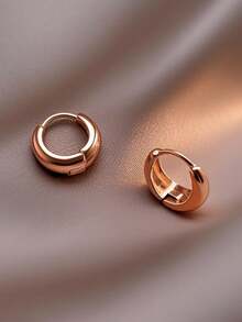 1 Pair Copper Material Retro Luxury Minimalist Versatile Plain Hoop Geometric Earrings, Suitable For Young Girl Daily And Festival Wear - Geometry D - View 3
