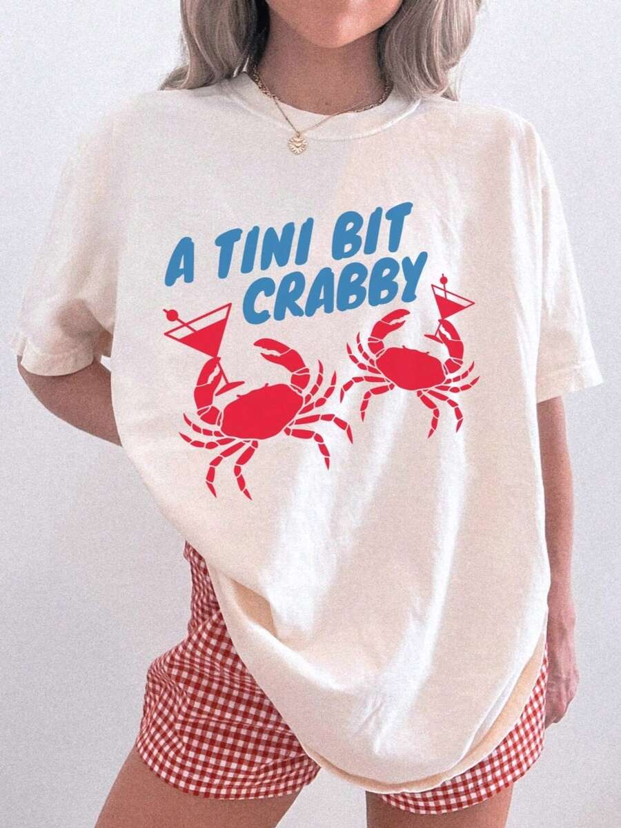 Fisherman Aesthetic Crab Shirt, Maryland Crab Blue Crab Shirt, Chesapeake Bay Ocean Inspired Style Coastal Shirt, Martini Lobster Shirt, Martini Cocktail Shirt, Women's Casual Round Neck Short Sleeve Tee - Trắng 1 - Xem 1