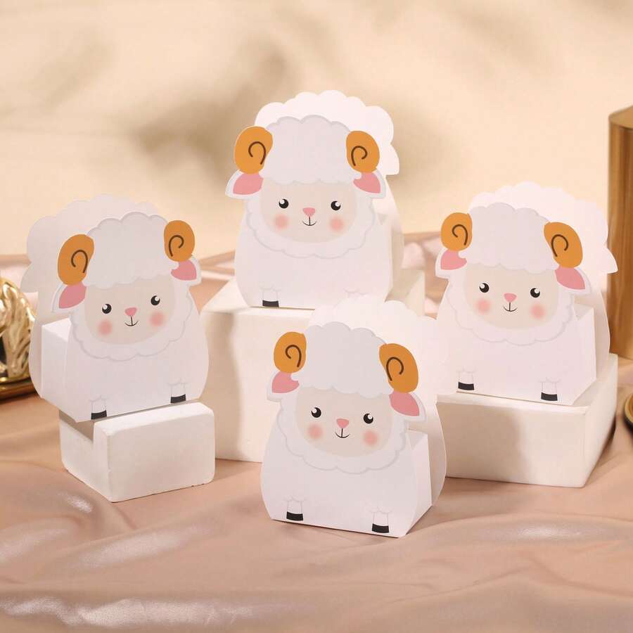 10pcs/Pack Eid Al-Adha, Eid Mubarak Party Favor Gift Candy Paper Box, Small Dessert Box, Chocolate Paper Box, Cute Lamb Design - View 1
