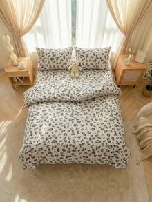 Leopard Pattern Cotton Duvet Cover Set – 70% Cotton, Made In Turkey - Light Grey - View 6