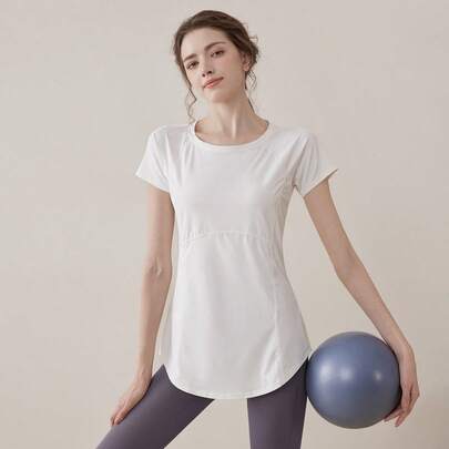 ヨガ用半袖トップス レディース 2026年夏新作 ランニングトレーニング用 ミドル丈 ヒップカバー フィットネスウェアシャツ スポーツトップス
