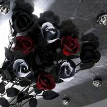 6 Stücke künstlicher schwarzer/schwarz-weißer/burgunderroter Rosenstrauß, dunkles Thema, hochwertige Dekoration für Halloween, Weihnachten, Valentinstag, Ostern, ewige Hochzeit, elegante Anordnung, unverzichtbar für Innenarchitekten, Party-Tischdekoration, geeignet für alle Jahreszeiten - Verschiedenfarbig - Übersicht 4