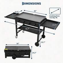 36" Flat Top Grill, 4-Burner Propane Gas Griddle Grill With Wheels & Foldable Side Shelves, Portable Outdoor Griddle, 60,000BTU Flattop Grills For Camping BBQ, Outdoor Cooking - Black - View 3