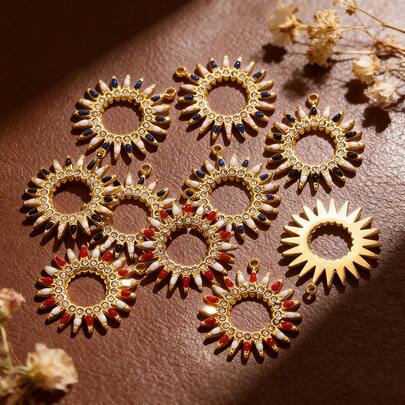 Mặt dây chuyền hình giọt dầu, mặt trời đính kim cương, mạ vàng 18K, làm từ thép không gỉ 304, thích hợp để tự làm vòng cổ, trang sức thép không gỉ dành cho nữ, phù hợp để đeo hàng ngày.