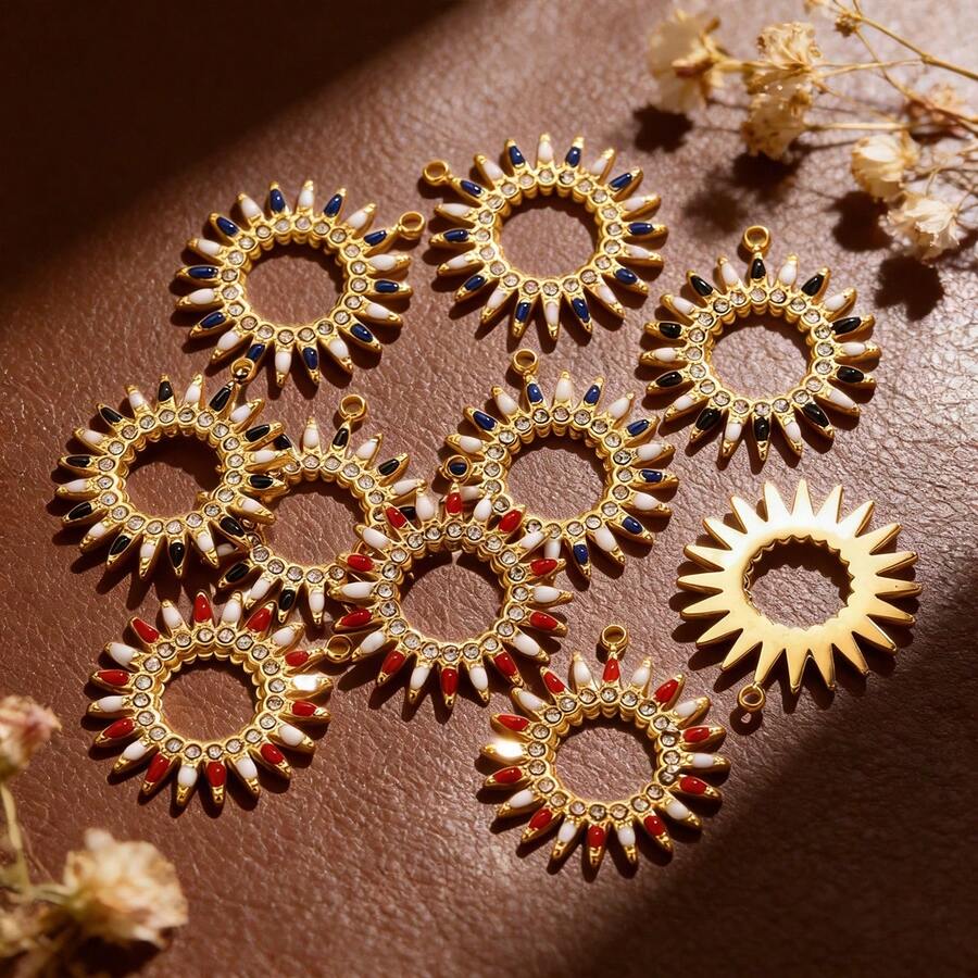 Mặt dây chuyền hình giọt dầu, mặt trời đính kim cương, mạ vàng 18K, làm từ thép không gỉ 304, thích hợp để tự làm vòng cổ, trang sức thép không gỉ dành cho nữ, phù hợp để đeo hàng ngày. - Mặt dây chuyền hình mặt trời - Xem 1